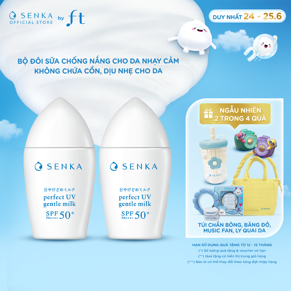 Bộ 02 Kem chống nắng Không Cồn cho da nhạy cảm dạng sữa Senka Perfect UV Gentle Milk 40ml