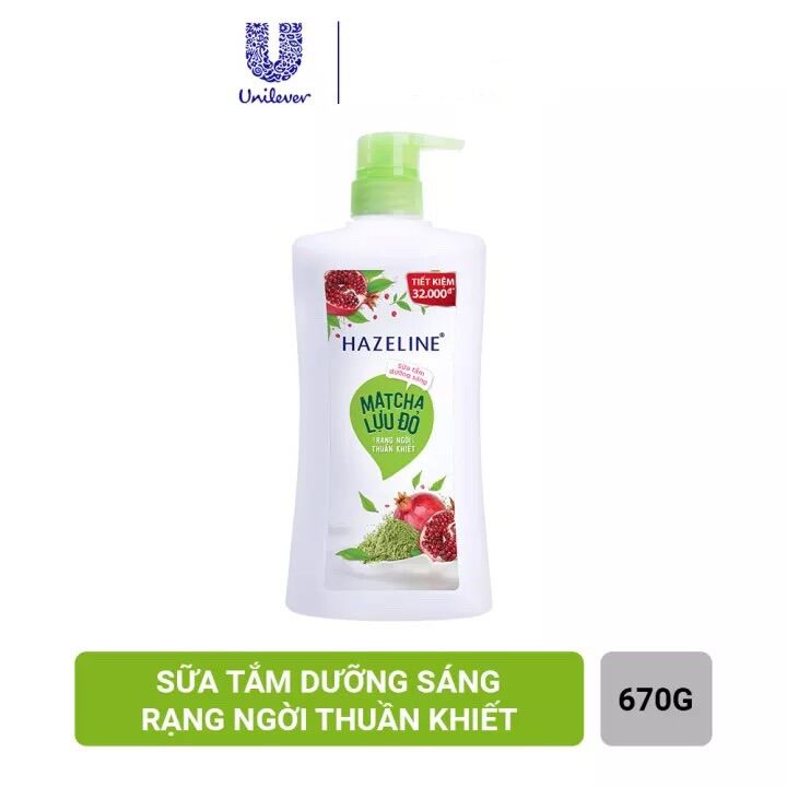 [Hcm]Sữa Tắm Hazeline Chai 670Ml Matcha& Lựu Đỏ