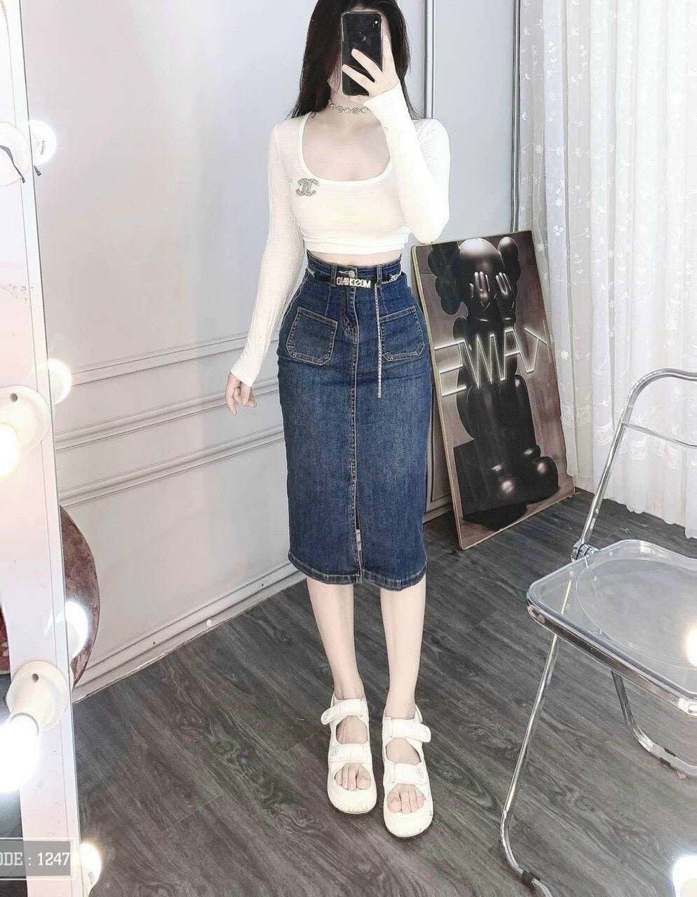 CHÂN VÁY JEAN LƯNG CAO TÔN DÁNG ÔM BODY