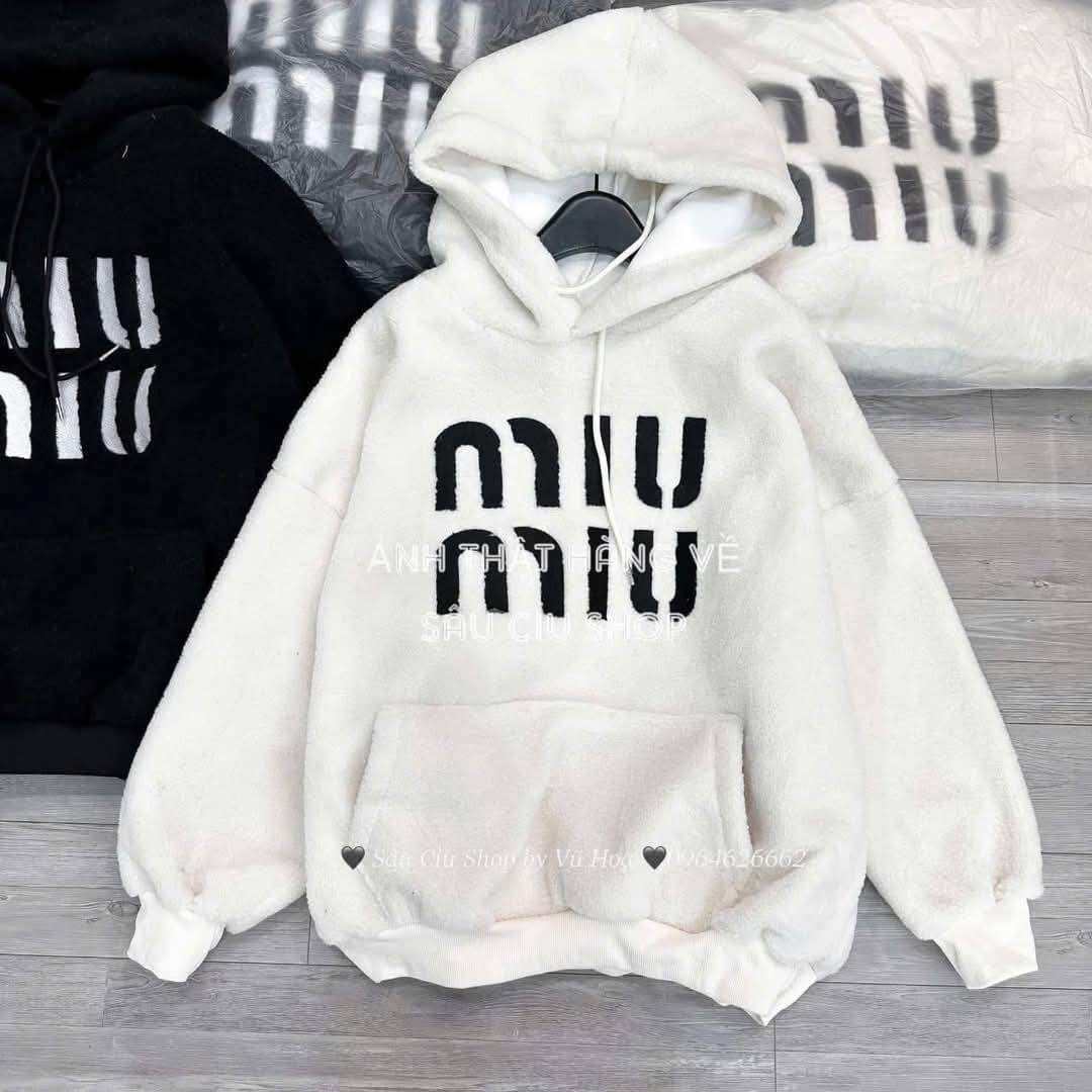 Áo Khoác Hoodie Chui MIU MIU Chất Liệu Nỉ Bông, From Rộng Unisex Dành Cho Nam Nữ