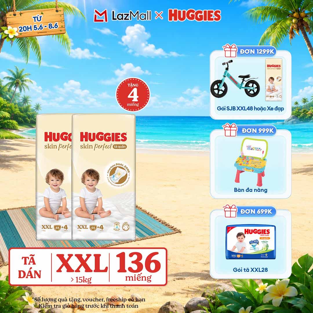[CHỈ 9-10.6 QUÀ TẶNG ĐH 699K]  Combo 2 Tã quần Huggies Skin Perfect XXL size Mega Jumbo 64+4 miếng - Nhiều phiên bản