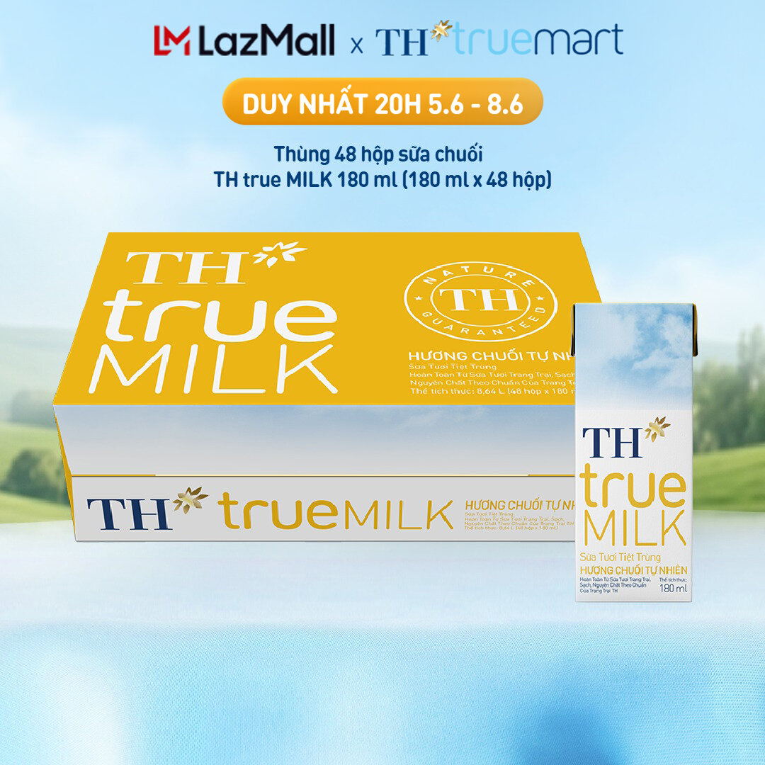 Thùng 48 hộp sữa tươi tiệt trùng TH true MILK hương chuối 180 ml (180 ml x 48)