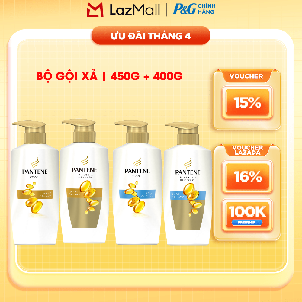 Combo Dầu Gội PANTENE Pro-Vitamin Phục Hồi Hư Tổn/ Dưỡng Mềm Mượt Chai 450ML + Dầu Xả PANTENE Pro-Vitamin Phục Hồi Hư Tổn/ Dưỡng Mềm Mượt Chai 400ML