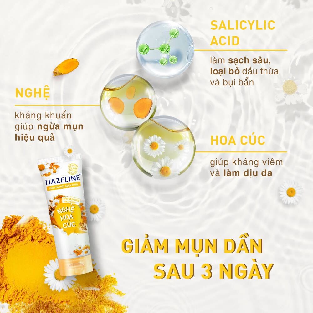 Sữa Rửa Mặt Ngừa Mụn Dưỡng Trắng Hazeline Nghệ Kiwi, Nghệ Hoa Cúc, Matcha Tràm Trà, Yến Mạch Dâu Tằm 100g