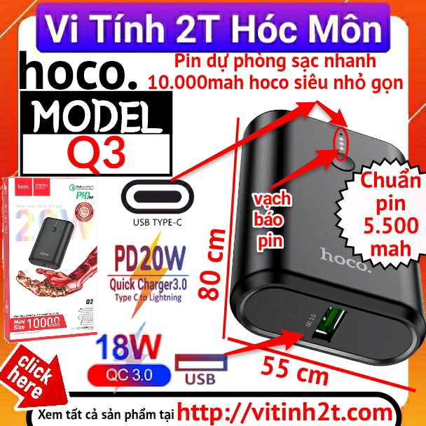 Sạc dự phòng siêu mini sạc nhanh 20w hoco q3