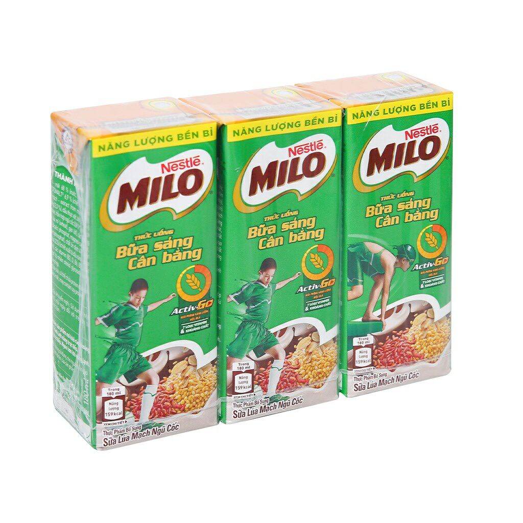 Lốc 3 hộp milo lúa mạch ngũ cốc 180ml/hộp. date 31/01/2022