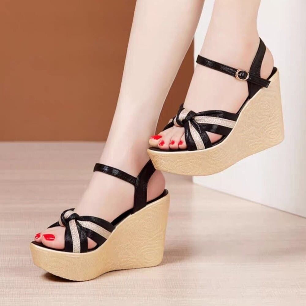 Giày sandan đế xuồng quai chéo phối sọc 10f