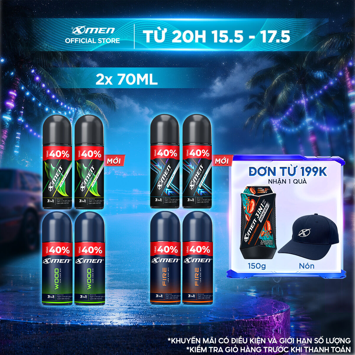 [TĂNG 40% DUNG TÍCH] Combo 2 Lăn khử mùi Xmen Wood 70ml/chai - Hương thơm nam tính