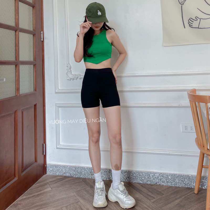 Quần short cuộn nữ lưng thun cạp cao chất vải umi quần legging đùi nữ cạp cao co giãn thoáng mát