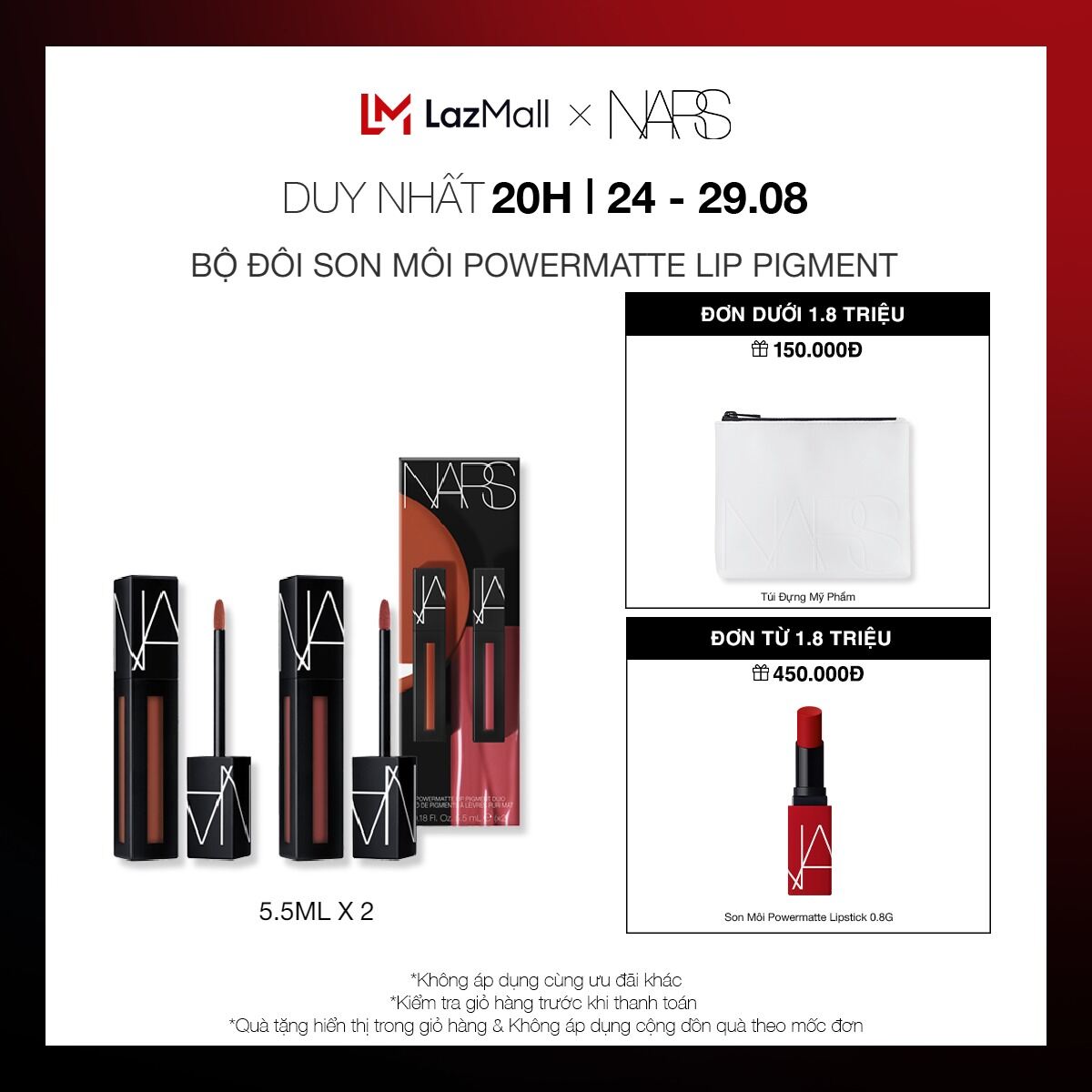 Bộ đôi Son môi dạng lỏng NARS Powermatte Lip Pigment Duo 5.5mlx2
