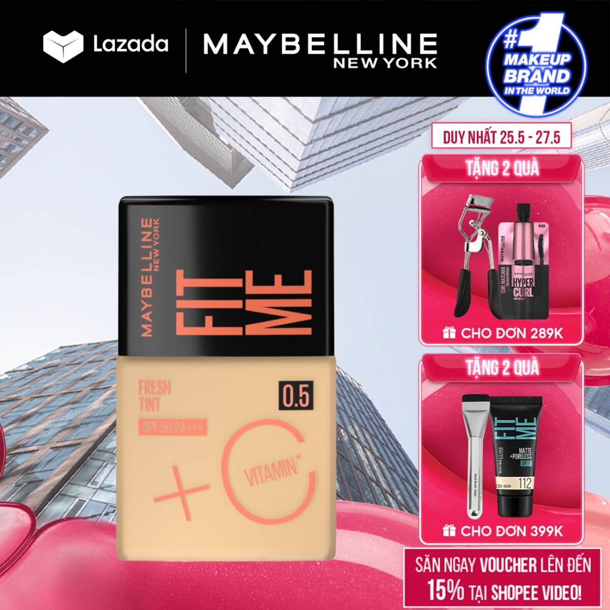 Kem Nền Sáng Da Tươi Mướt Chống Nắng Fit Me Tint với Vitamin C & SPF50 Maybelline New York Fit Me Fr