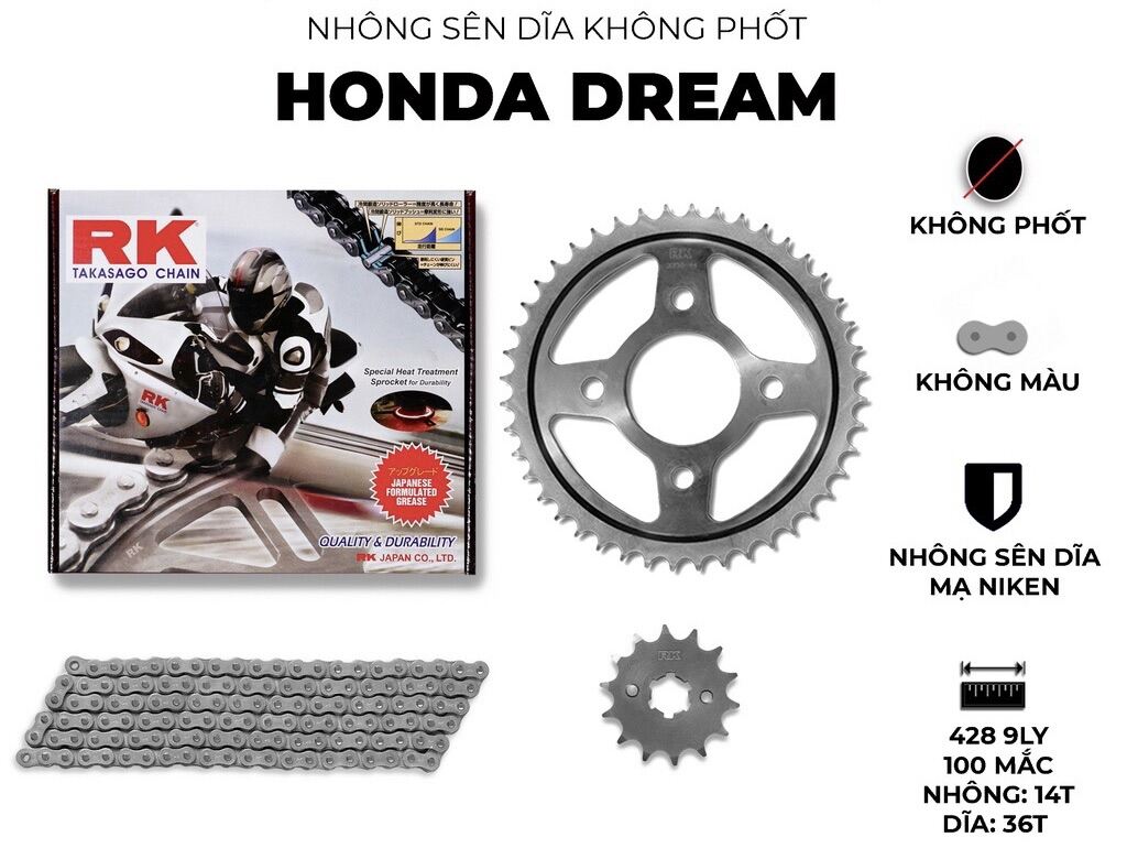 Nhông Sên Dĩa xe máy Honda Dream - Nhông Sên Dĩa RK - Nhông Dĩa thép
