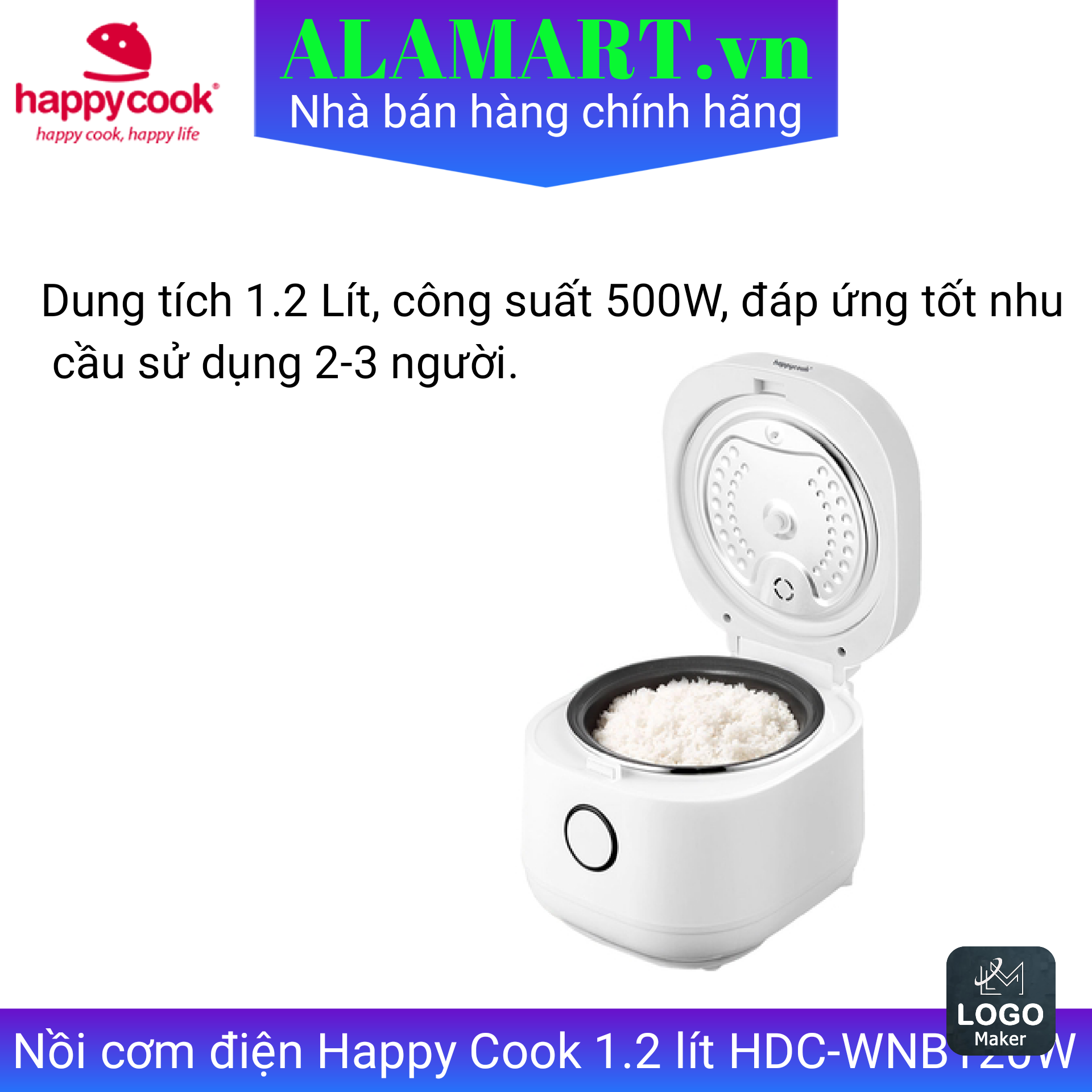 Nồi cơm điện Happy Cook 1.2 lít HDC-WNB120W
