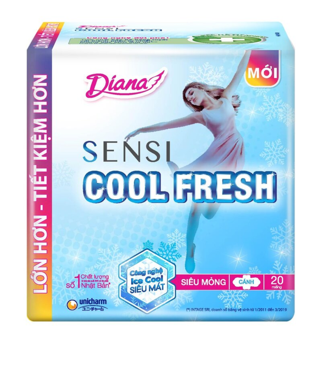 (4 gói tặng bình) Băng vệ sinh Diana Sensi Cool fresh / khô thoáng mỏng cánh 20 miếng nhập khẩu