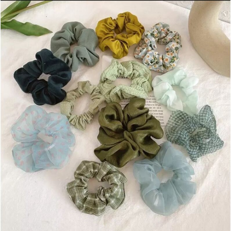 Set 10 cột tóc nữ scrunchies tone xanh nhẹ nhàng
