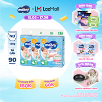 [Từ 22-23 tặng QUÀ TO-SLCH] Combo 3 tã dán cao cấp Moony Newborn 90 miếng - Nhập khẩu từ Nhật Bản