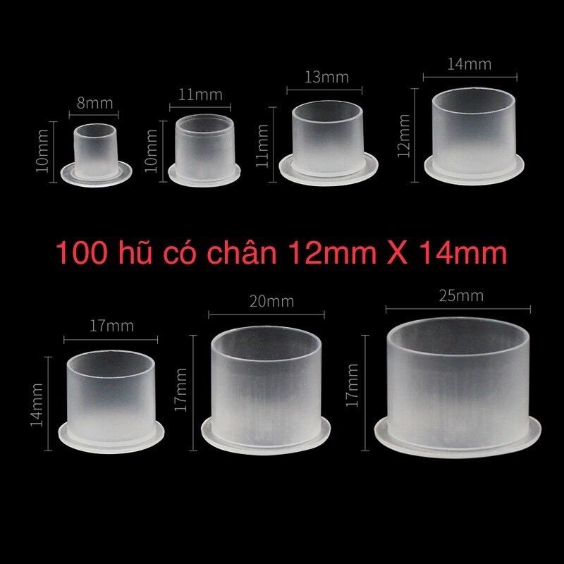 100 Hũ Đựng Mực Xăm Có Chân Cỡ 12Mm X14Mm