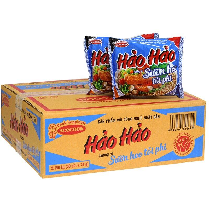 Thùng 30 gói mì Hảo Hảo sườn heo tỏi phi 73g