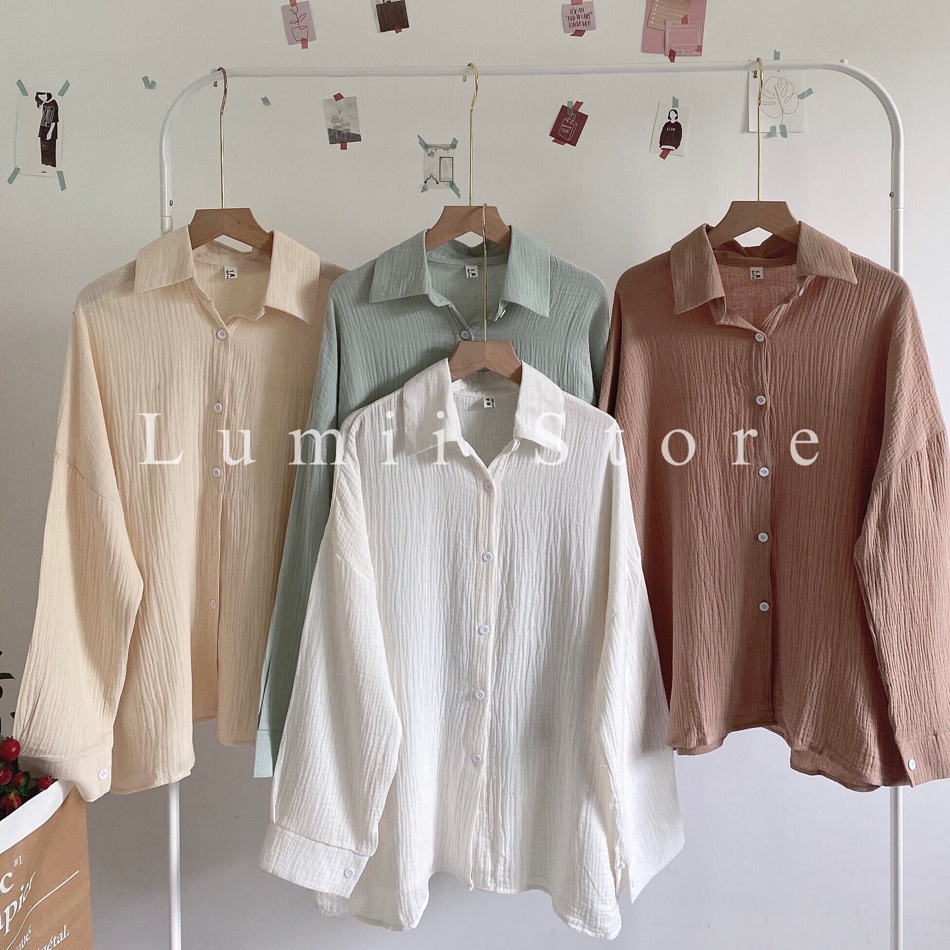 Áo sơ mi nhăn basic chất đũi xốp mềm Freesize Lumii