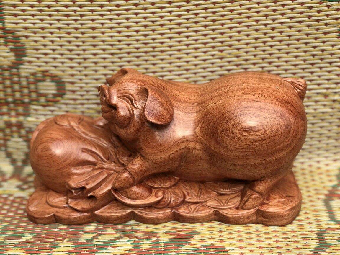 Tượng con heo con lợn gỗ hương