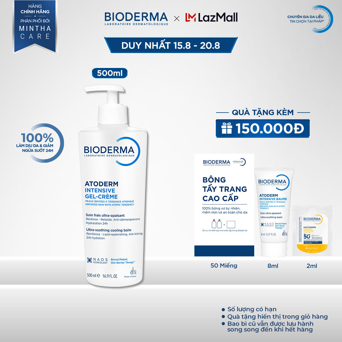 Kem gel dưỡng ẩm và làm dịu dạng gel cho ra rất khô đến viêm da cơ địa Bioderma Atoderm Intensive Gel-crème 500ml