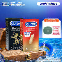 Combo 1 hộp Bao cao su Durex Kingtex 49mm 12 bao & 1 hộp Bao cao su Durex Fetherlite siêu mỏng 52mm 12 bao
