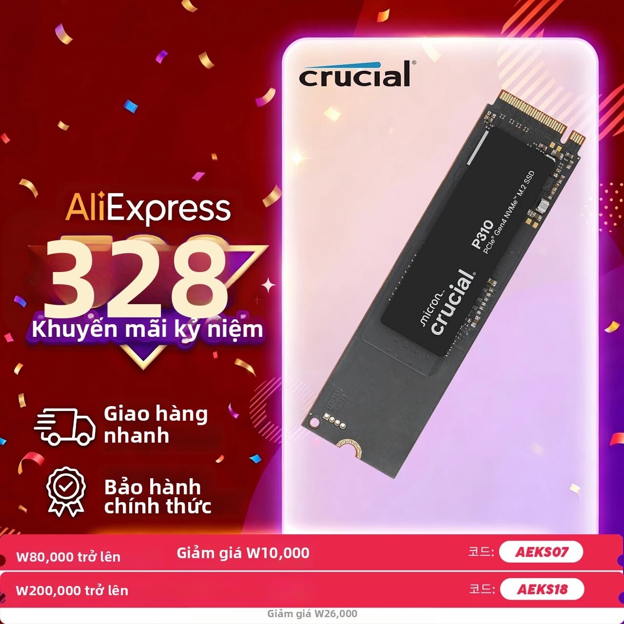 crucial | Ổ Cứng Thể Rắn NVMe M.2 Crucial P310 1TB PCIe Gen4 3D NAND - Tốc Độ Đọc Lên Đến 7100 MB/s Dành Cho Máy Tính Để Bàn Và Máy Tính Xách Tay Giá 8,865,000 Đồng*Miễn phí vận chuyển