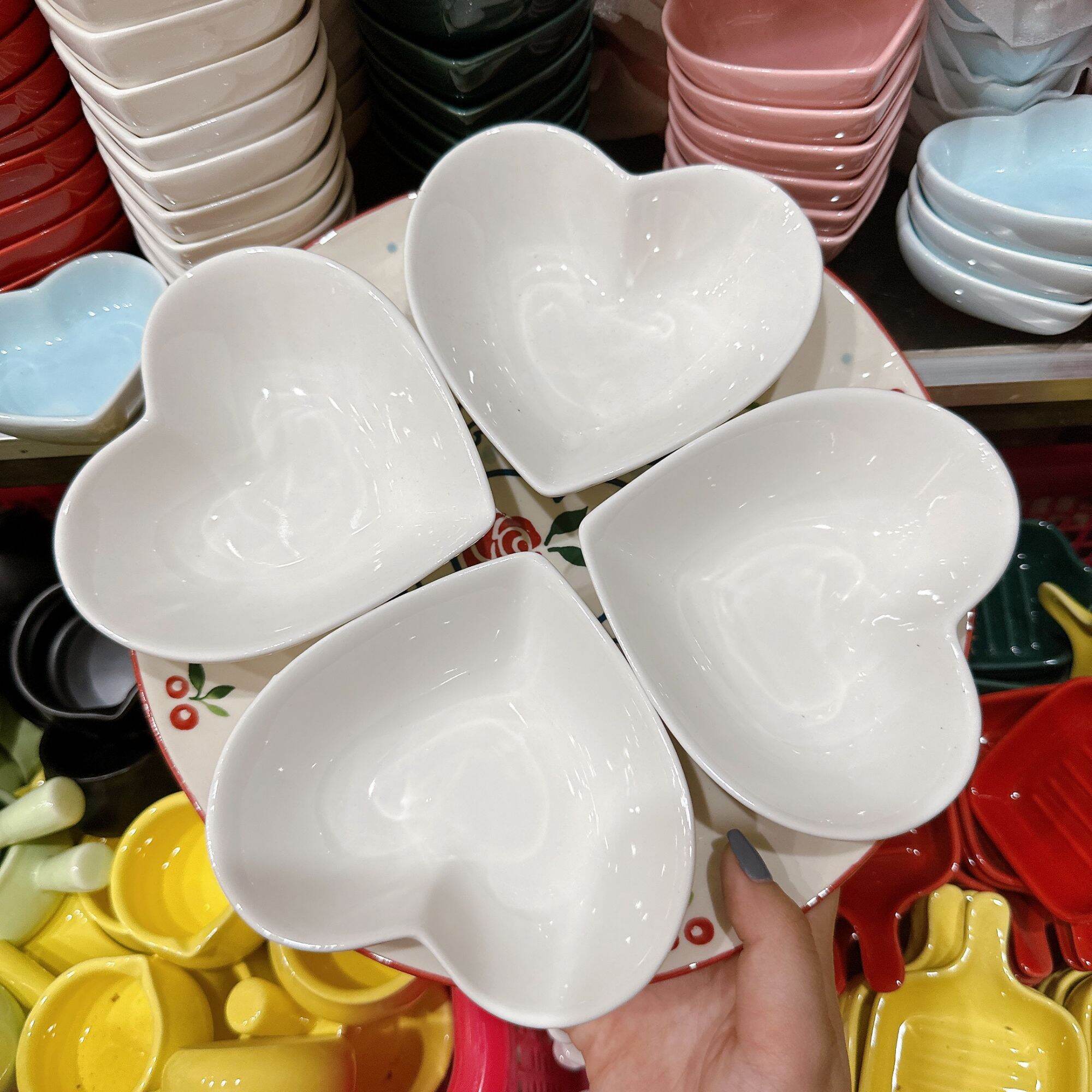 Chén Sứ Hình Tim,Bát Sứ Cao Cấp trái tim Hồng