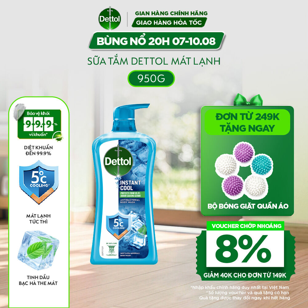 Sữa tắm Dettol Cool kháng khuẩn, mát lạnh tức thì - chai 950g
