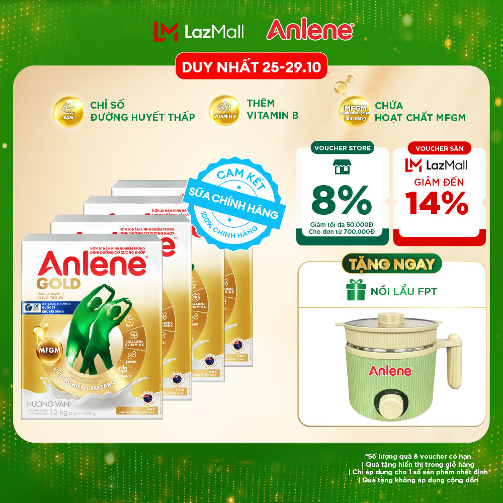 [Voucher giảm đến 26%]Combo 4 Sữa Bột Anlene Gold Hương Vani 1.2Kg