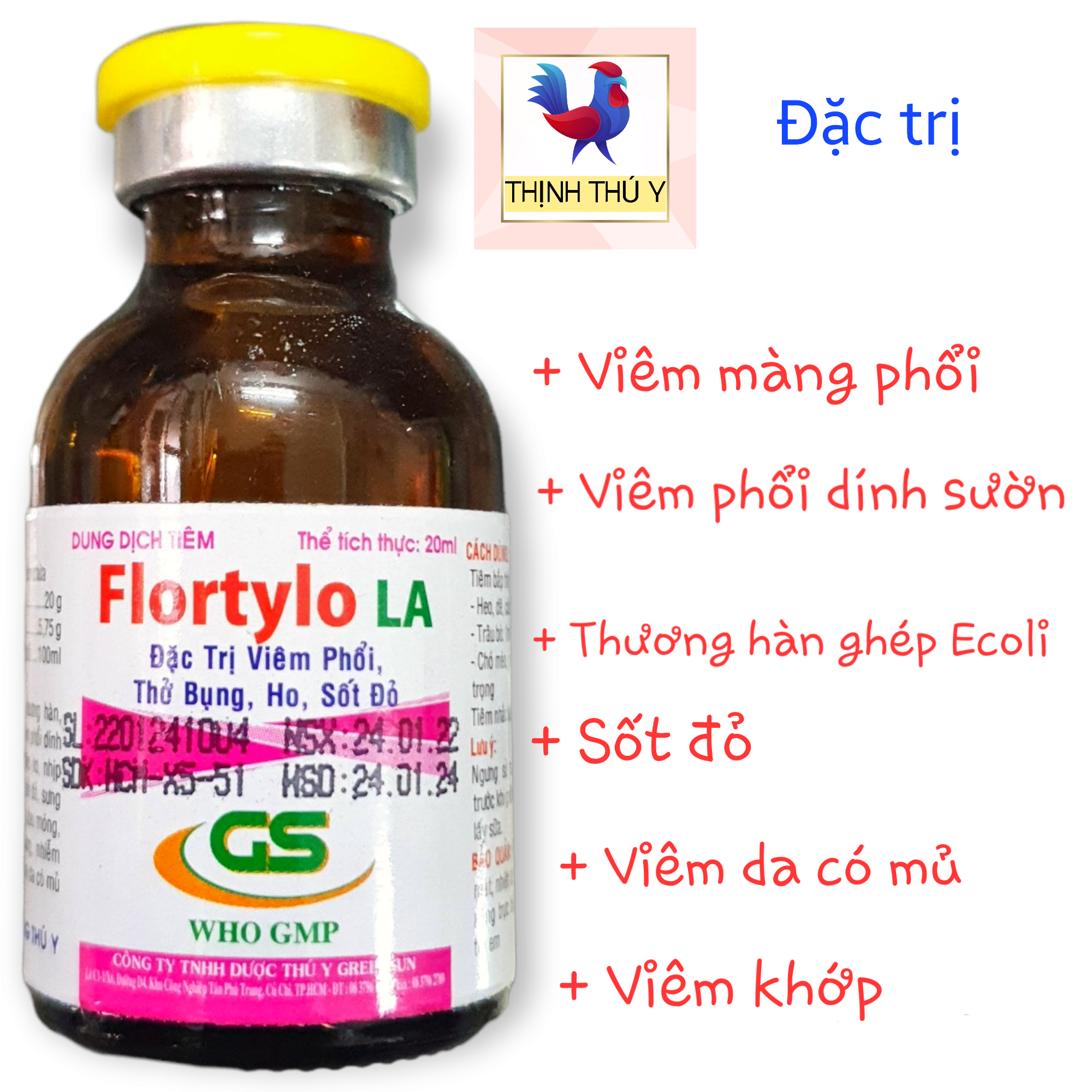 GS Flortylo LA (20ml) - Đặc tr.i viêm phổi, ho, khò khè, hen khẹc "tác dụng kéo dài" cho gà đá
