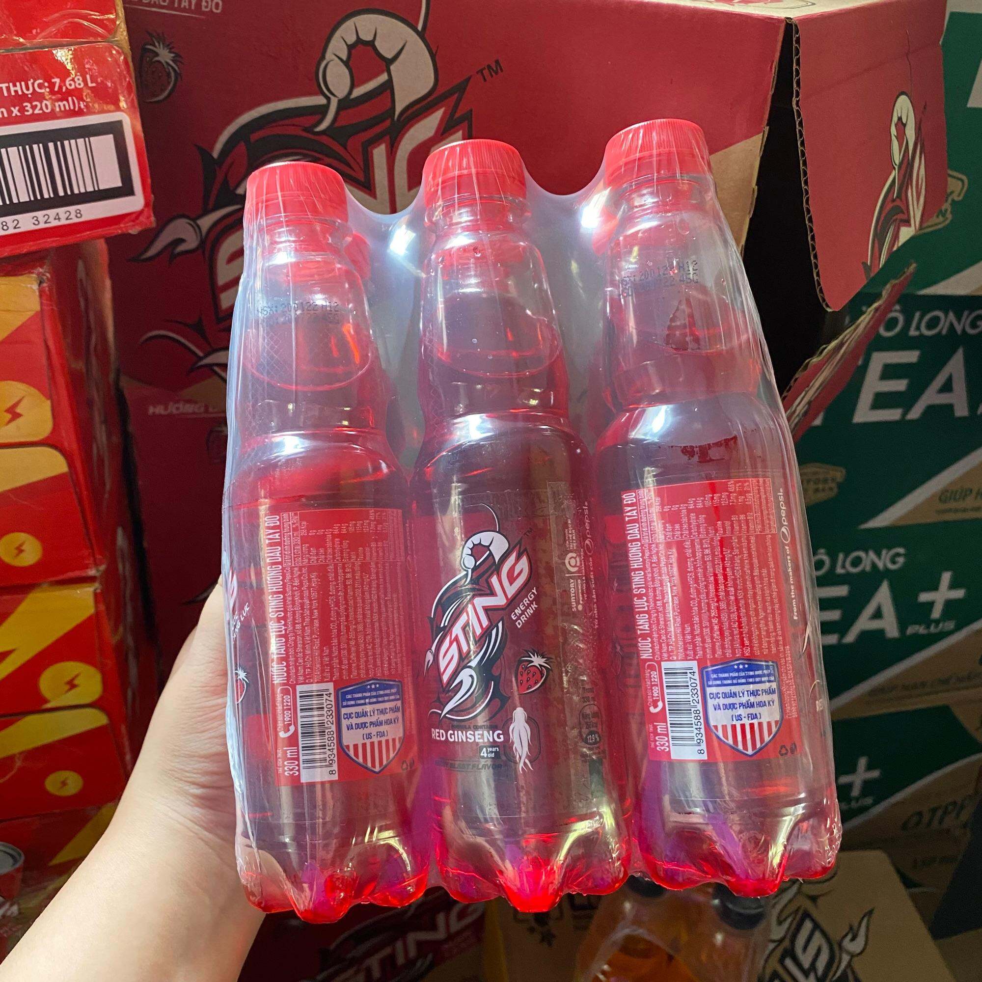 Lóc 6 chai nước ngọt Sting dâu - Nước tăng lực Sting đỏ 330ml x6 - Xì ting chai
