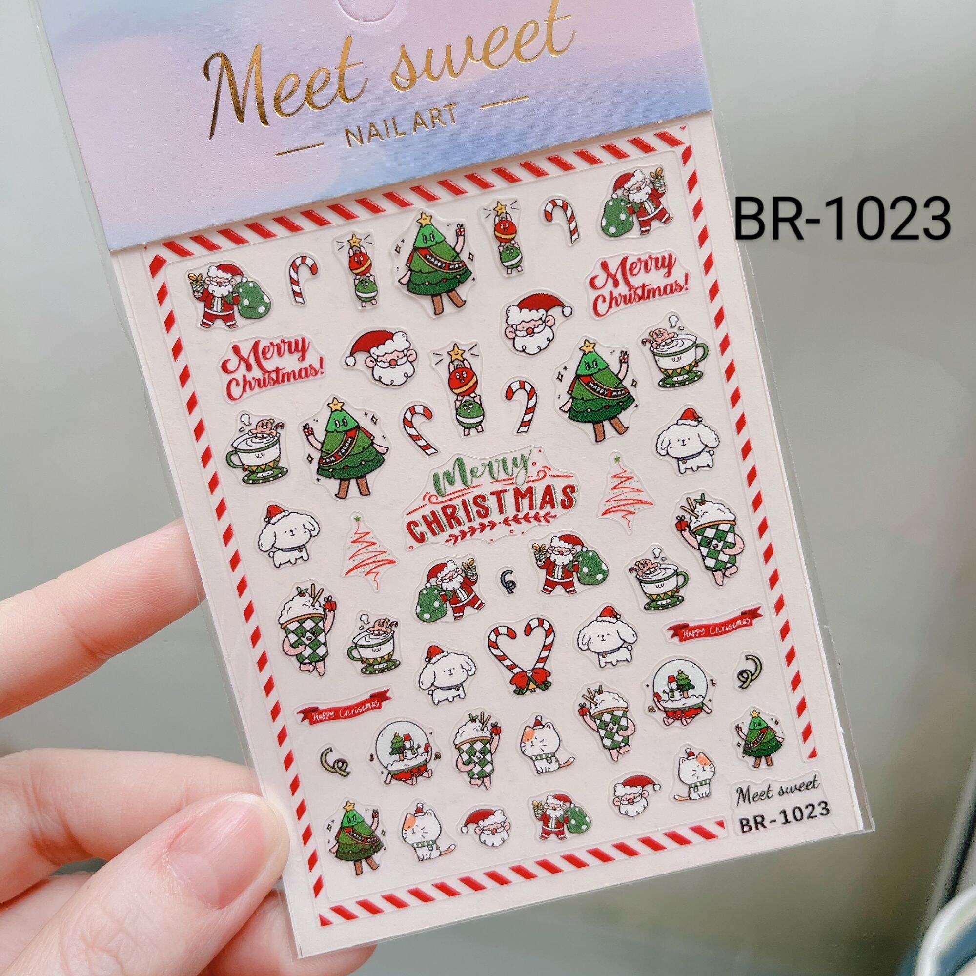 Sticker dán móng tay nail Noel giáng sinh 5D lụa trang trí móng tay