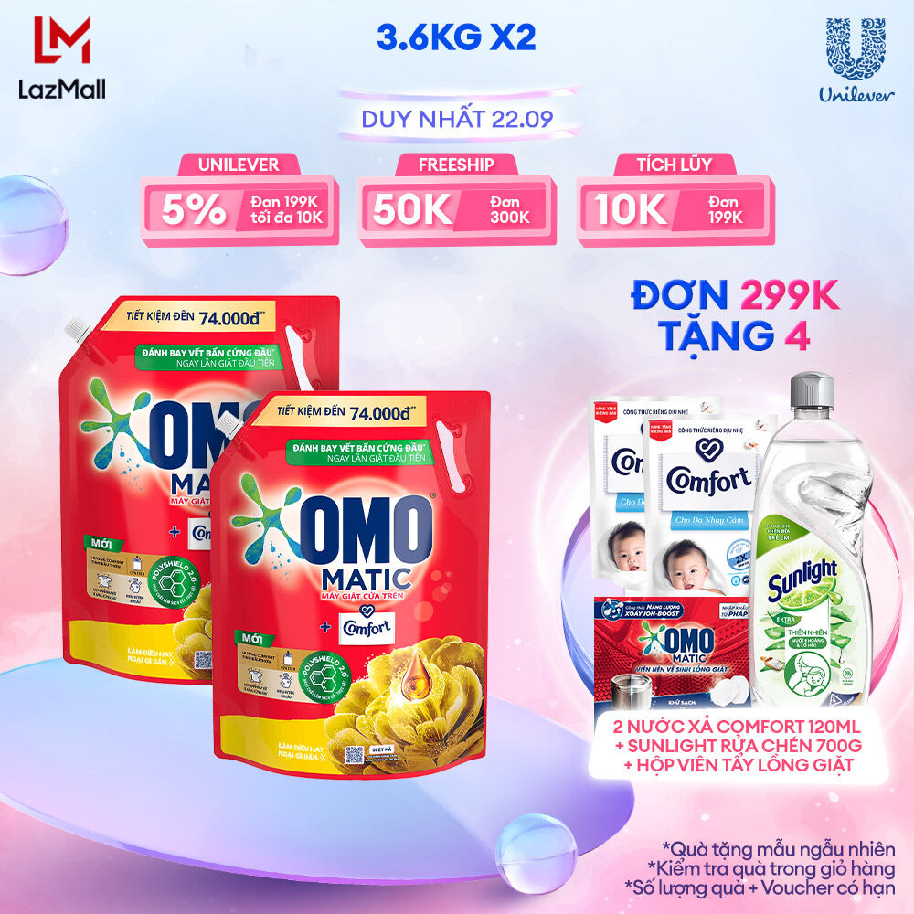 Combo 2 túi Nước giặt OMO Matic túi 3.6kg/3.9kg