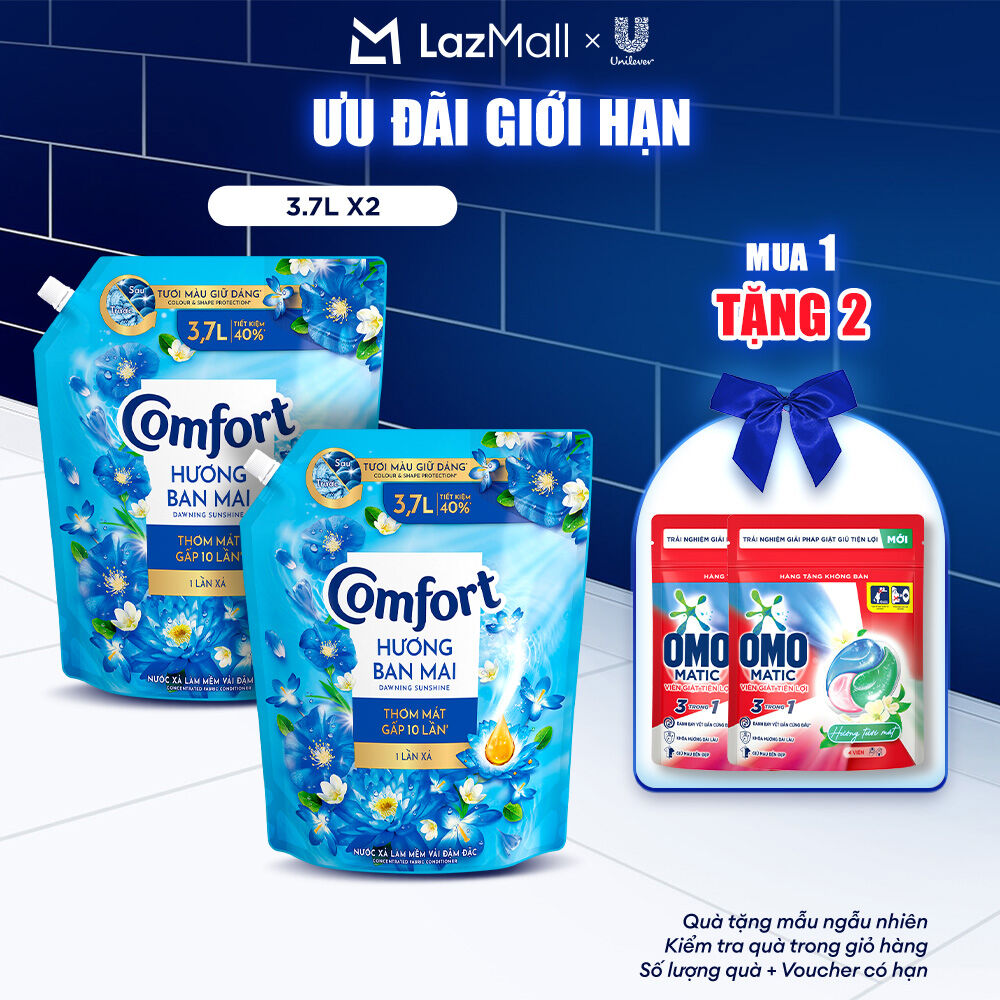  Combo 2 Nước Xả Vải Comfort Hương Ban Mai Thơm Mát Gấp 10 Lần Túi 3.7L  bao bì tùy lô nhập hàng  