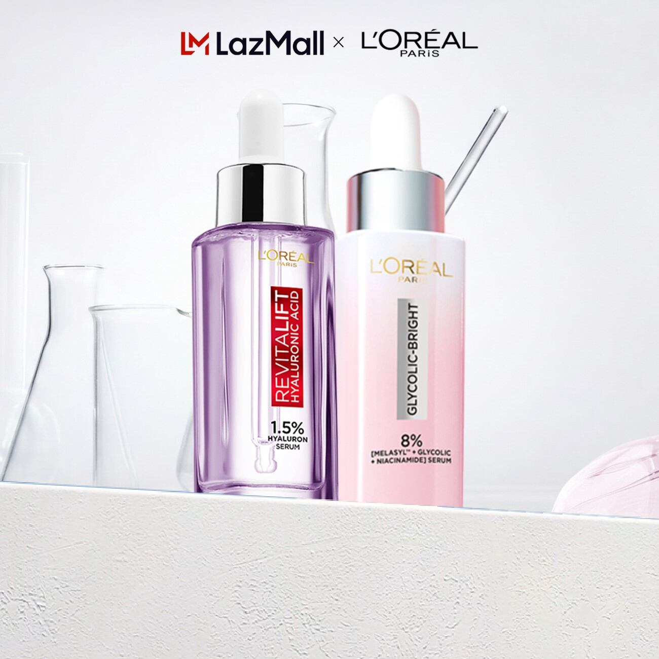 Bộ 2 Serum siêu cấp ẩm Hyaluronic Acid 1.5% 30ml  Glycolic Melasyl 8% dưỡng sáng da, mờ thâm mụn nám Loreal Paris