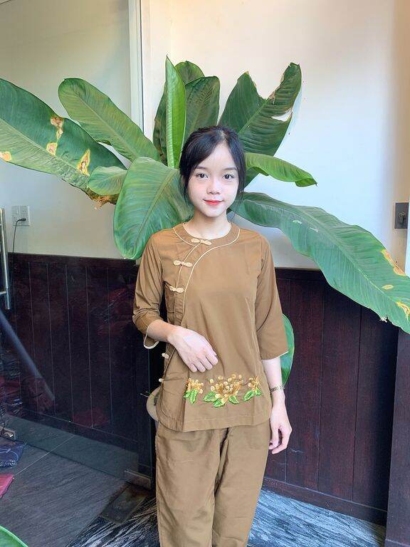 Bộ nữ đi chùa vải kate viền đôi