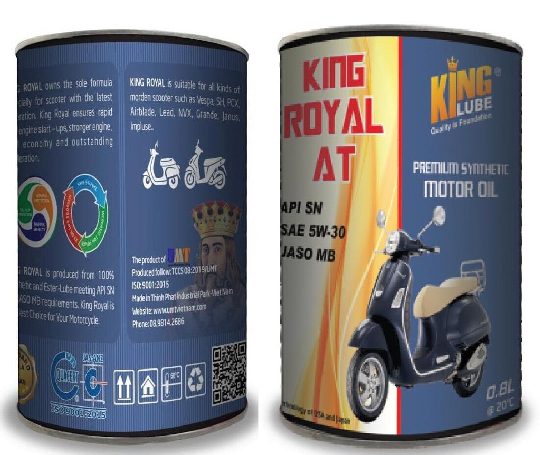 [HCM]Dầu nhớt tổng hợp KING ROYAL AT API SN - SAE 5W30 - JASO MB - 800 ml phù hợp cho mọi loại xe tay ga cao cấp hiện nay.