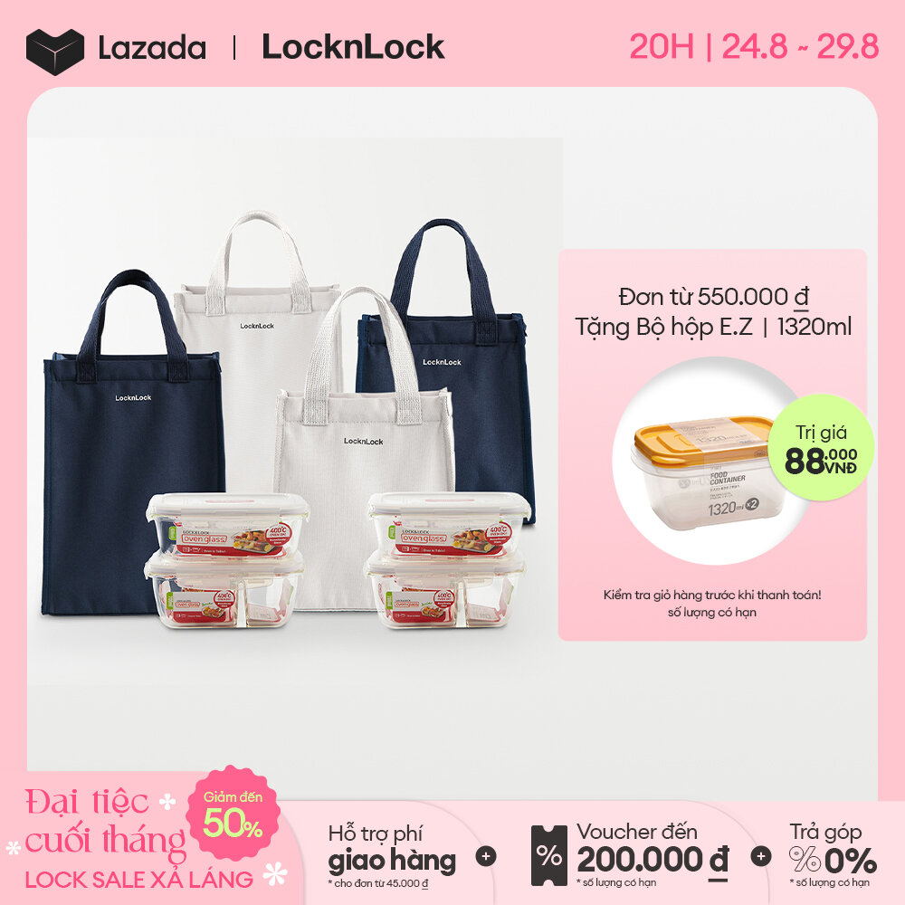 Bộ túi hộp cơm thủy tinh Lock&Lock kèm túi (2 kích thước) LLG429DS2 - LLG428S2 - 2 hộp thủy tinh, 1 túi đựng cơm