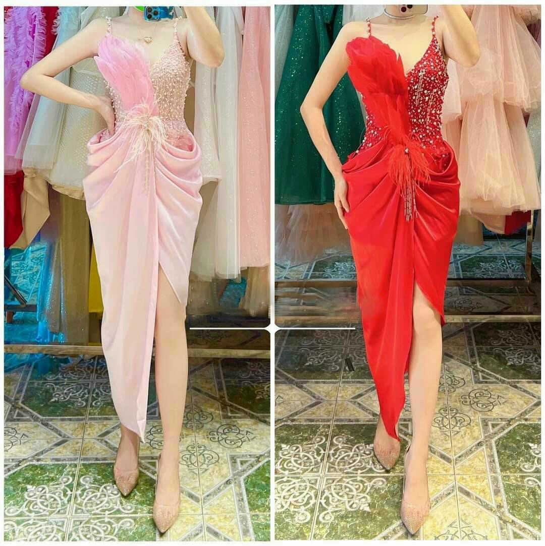 ✨ Đầm body xẻ đùi phối lông✨ HÌNH THẬT