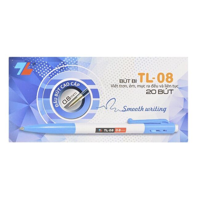 Bút bi Thiên Long TL-08 ngòi 0.8mm, hộp 20 cây giá sỉ. Hàng chính hãng Thiên Long 100%