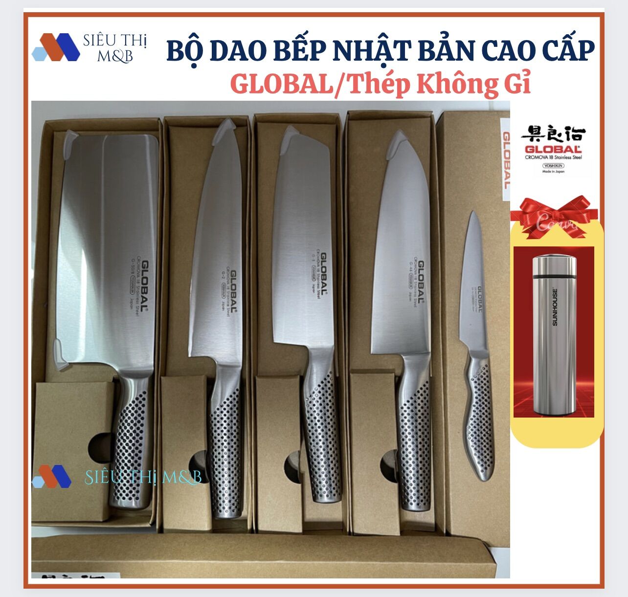 Bộ dao nhà bếp đẳng cấp global yoshikin nhật bản-siêu sắc bén thép không gỉ cromova 18- cán đúc nguyên khối siêu bền -dụng cụ nhà bếp chuyên dùng dao chặt-dao tháidao gọt-dao bếp truong.siêu thị m&b