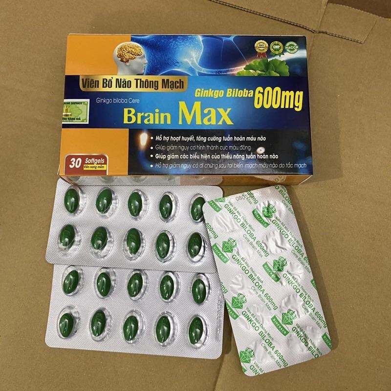 Viên bổ não thông mạch Ginkgo biloba Cere Brain Max - Ginkgo Biloba 600mg Hộp 30 viên giúp hoạt huyết dưỡng não