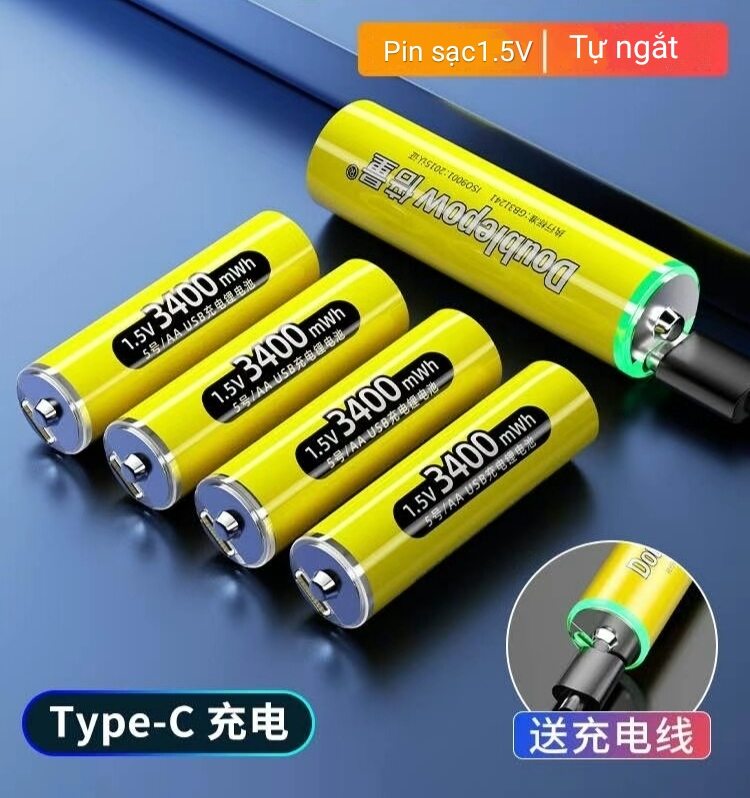 Pin sạc 1.5v Doublepow dung lượng 3400mWh (Tặng cáp sạc Type C)