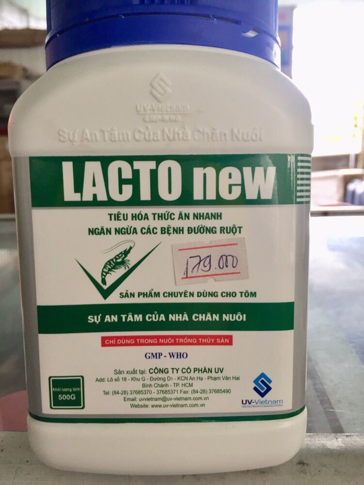 Phân trắng trên tôm ( men tiêu hoá Lacto new - lon 500gr)