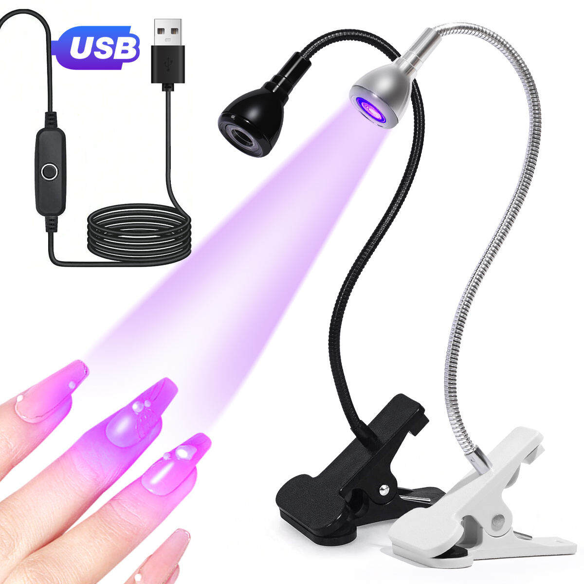 Kẹp Usb Cổ Ngỗng Móng Tay Tăng Cường Đèn 395nm Uv Chữa Tím Ánh Sáng Nhanh Khô Sơn Móng Tay Ánh Sáng Kim Loại Để Bàn Làm Móng Tay