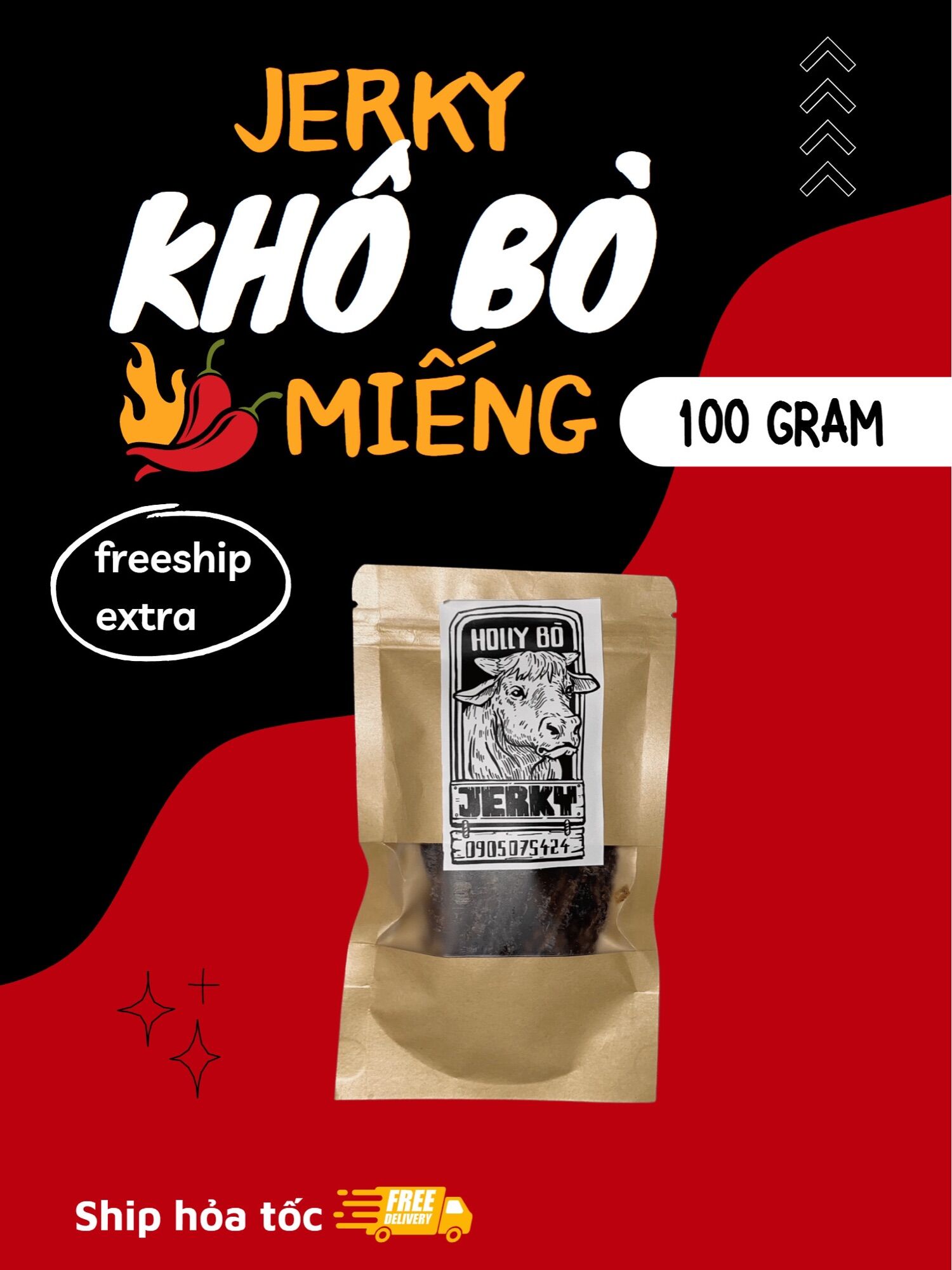 Khô bò miếng thượng hạng Jerky 100 gram