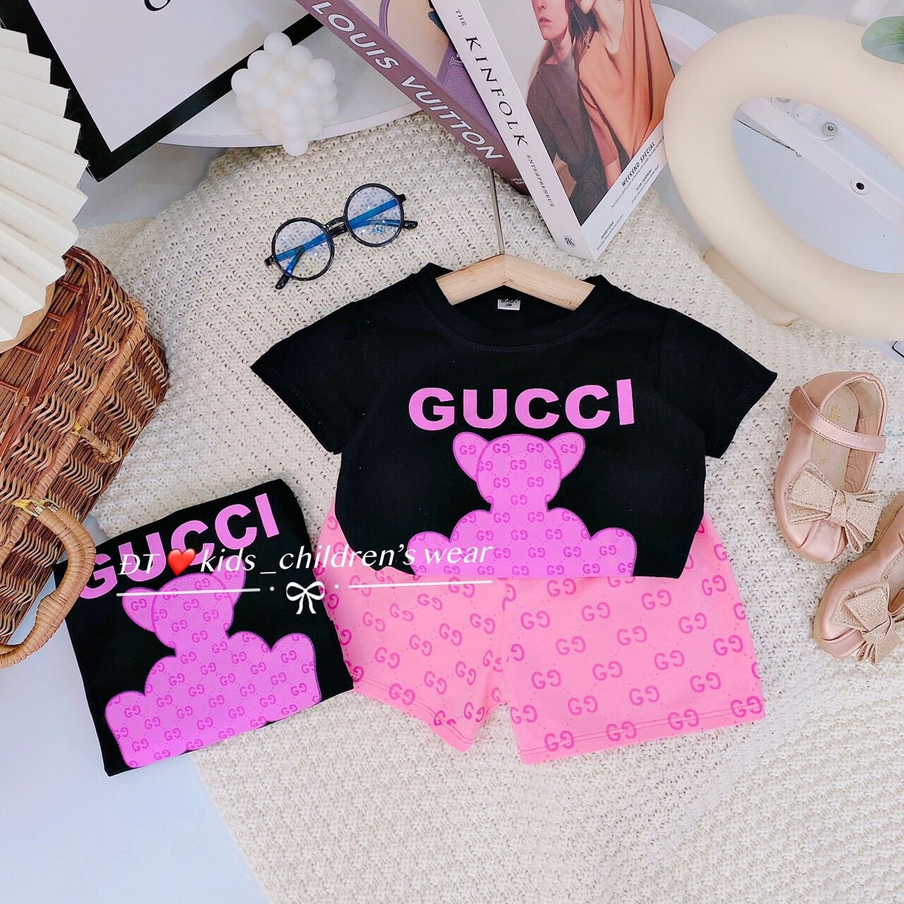 Set 2 bộ cotton gấu Gucci cho bé gái