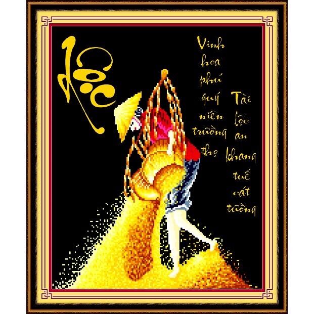 Tranh đính đá lộc lúa vinh hoa phú quý lv539 kt 47x59cm