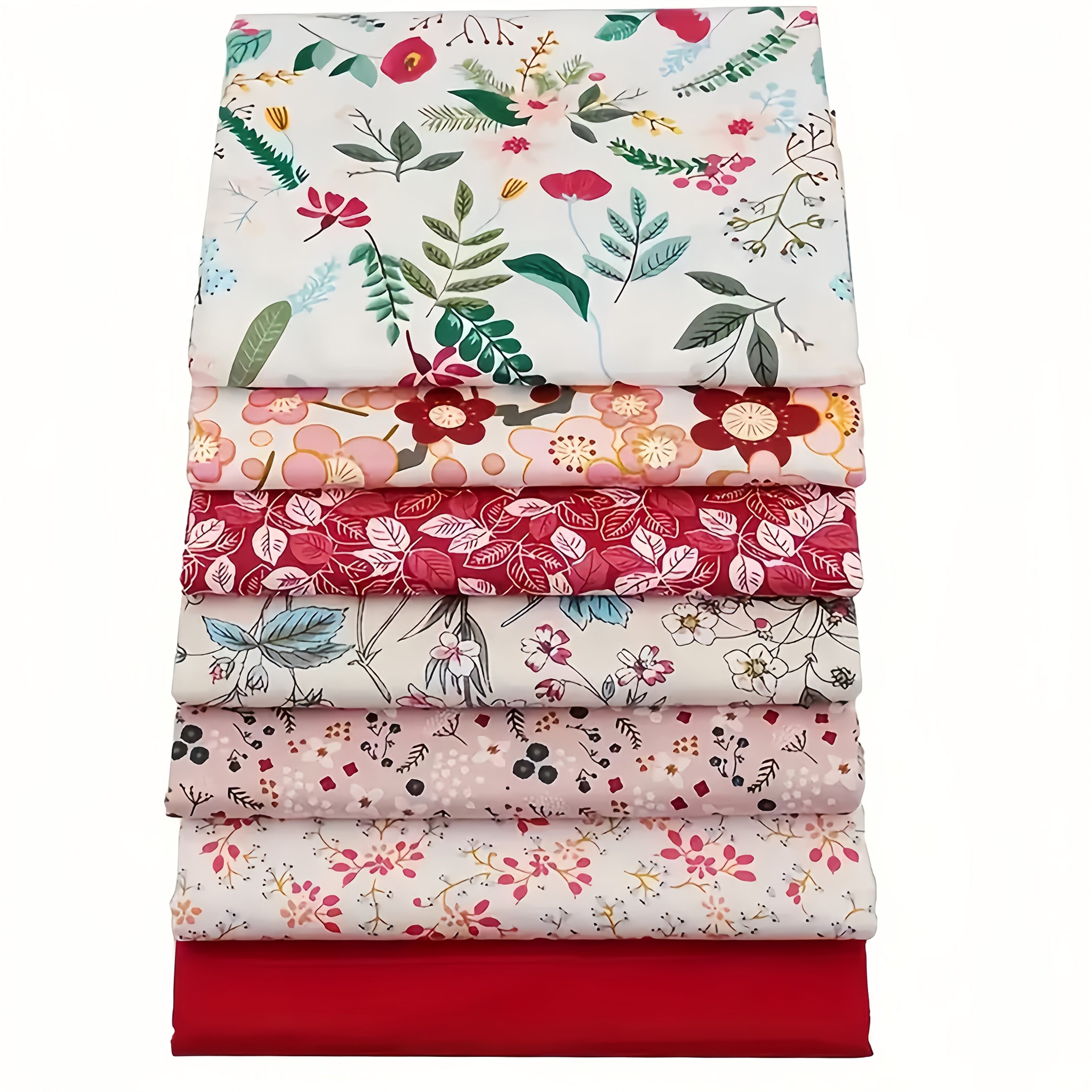 7 Miếng Vải Cotton Nguyên Chất In Hoa Đỏ May Chần Đã Cắt Sẵn Dùng Làm Thủ Công DIY Trang Trí Ghép Hình Vuông Chất Liệu Muslin Dùng Cho Đồ Thủ Công